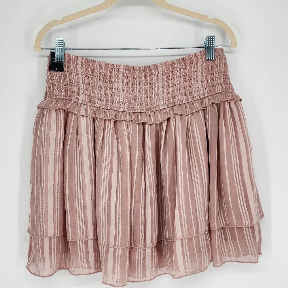 A&F NWT Metallic Striped Ruffle Mini Skirt Large Fairy Feminine Coquette Casual